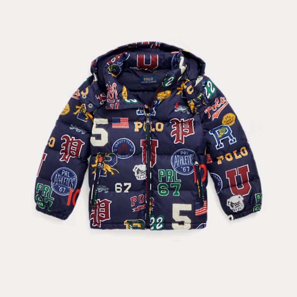 Polo Ralph Lauren Jacket Boys Size 4 Print Water-Repellent Down Hooded Jacket